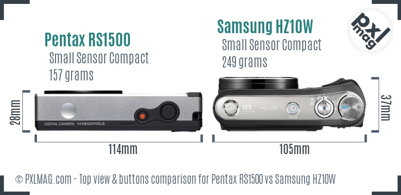 Pentax RS1500 vs Samsung HZ10W top view buttons comparison