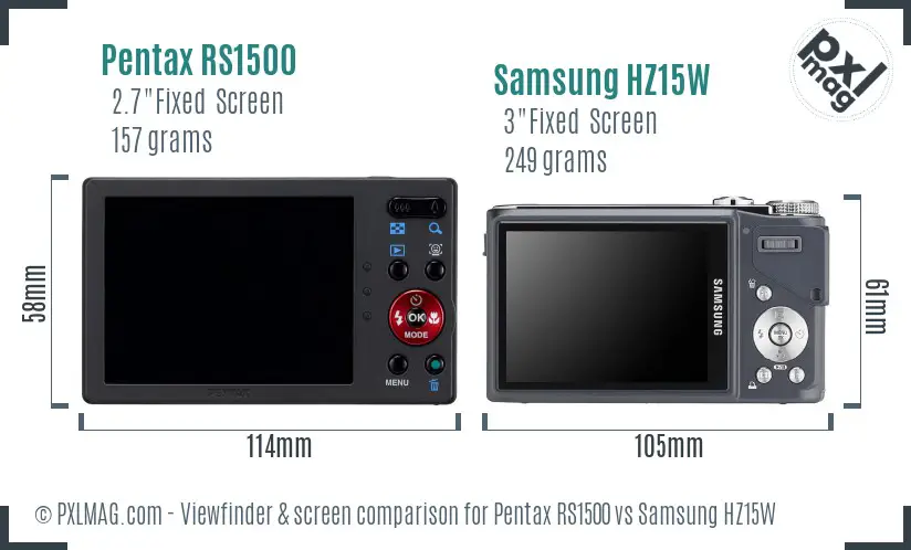 Pentax RS1500 vs Samsung HZ15W Screen and Viewfinder comparison