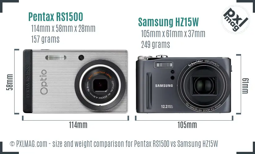 Pentax RS1500 vs Samsung HZ15W size comparison