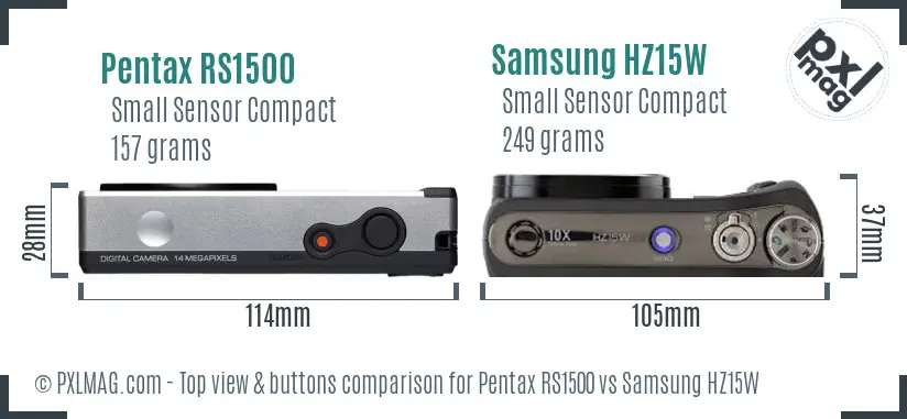 Pentax RS1500 vs Samsung HZ15W top view buttons comparison