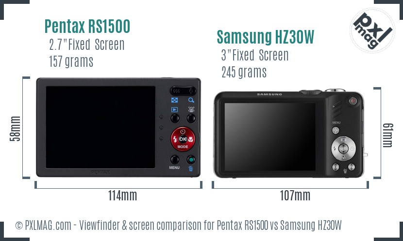 Pentax RS1500 vs Samsung HZ30W Screen and Viewfinder comparison