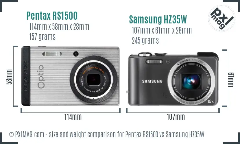 Pentax RS1500 vs Samsung HZ35W size comparison Pentax RS1500 vs Samsung HZ35W size comparison