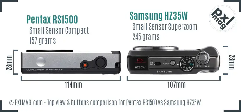 Pentax RS1500 vs Samsung HZ35W top view buttons comparison Pentax RS1500 vs Samsung HZ35W top view buttons comparison