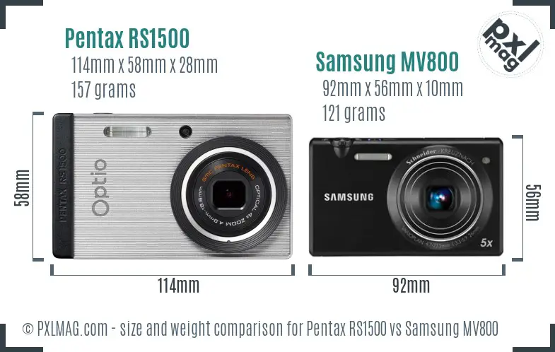 Pentax RS1500 vs Samsung MV800 size comparison