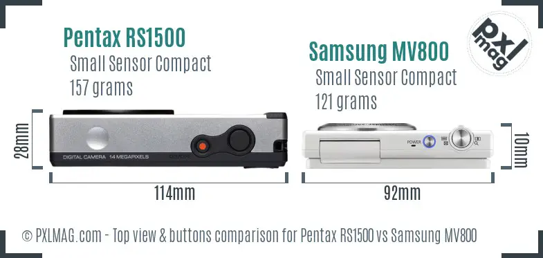 Pentax RS1500 vs Samsung MV800 top view buttons comparison