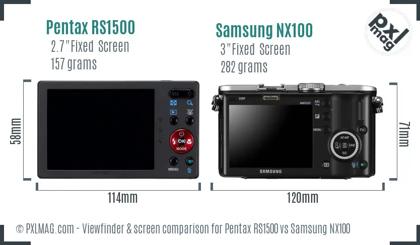 Pentax RS1500 vs Samsung NX100 Screen and Viewfinder comparison