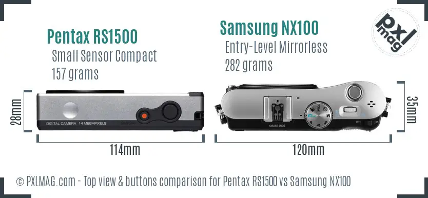 Pentax RS1500 vs Samsung NX100 top view buttons comparison