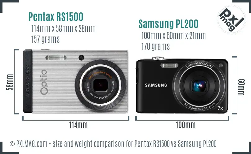 Pentax RS1500 vs Samsung PL200 size comparison