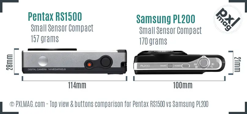 Pentax RS1500 vs Samsung PL200 top view buttons comparison