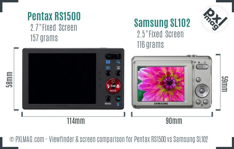 Pentax RS1500 vs Samsung SL102 Screen and Viewfinder comparison