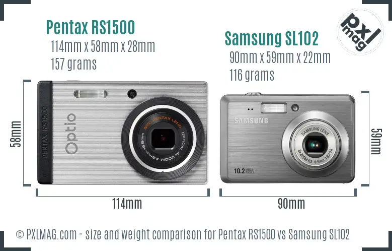Pentax RS1500 vs Samsung SL102 size comparison