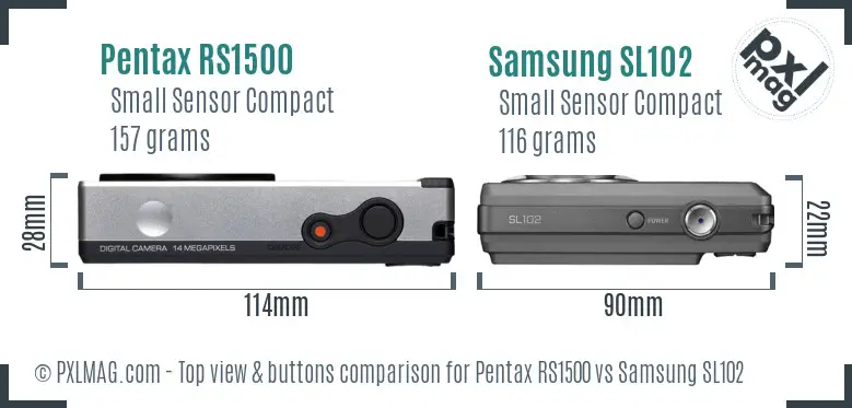 Pentax RS1500 vs Samsung SL102 top view buttons comparison