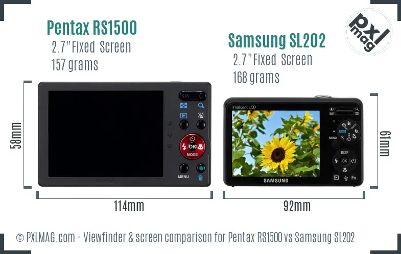 Pentax RS1500 vs Samsung SL202 Screen and Viewfinder comparison