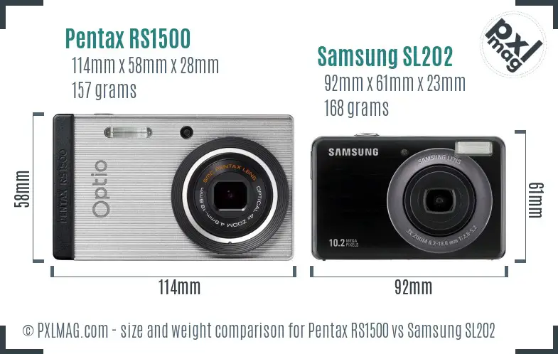 Pentax RS1500 vs Samsung SL202 size comparison