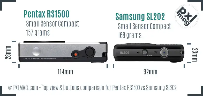 Pentax RS1500 vs Samsung SL202 top view buttons comparison