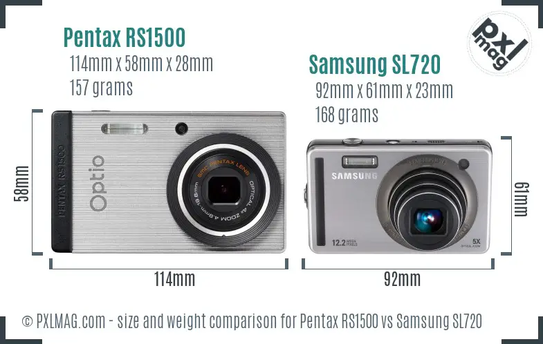 Pentax RS1500 vs Samsung SL720 size comparison
