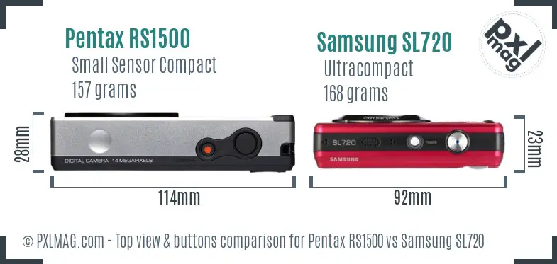 Pentax RS1500 vs Samsung SL720 top view buttons comparison