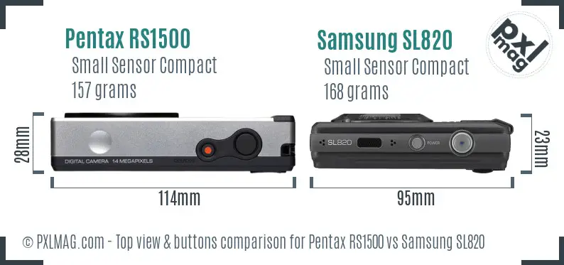 Pentax RS1500 vs Samsung SL820 top view buttons comparison