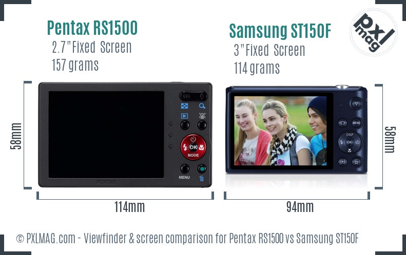 Pentax RS1500 vs Samsung ST150F Screen and Viewfinder comparison
