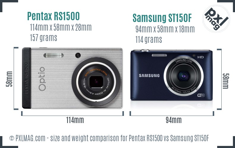 Pentax RS1500 vs Samsung ST150F size comparison