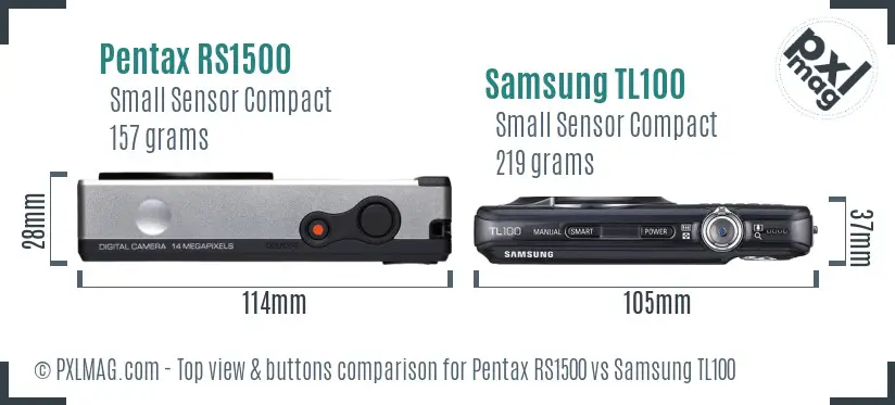 Pentax RS1500 vs Samsung TL100 top view buttons comparison