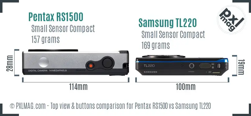 Pentax RS1500 vs Samsung TL220 top view buttons comparison