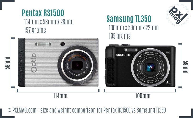 Pentax RS1500 vs Samsung TL350 size comparison Pentax RS1500 vs Samsung TL350 size comparison