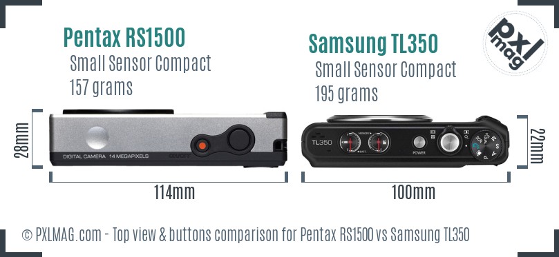 Pentax RS1500 vs Samsung TL350 top view buttons comparison