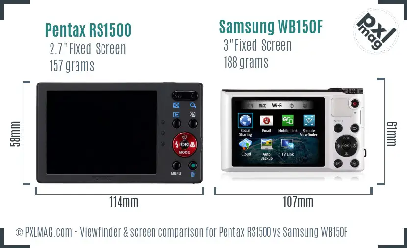 Pentax RS1500 vs Samsung WB150F Screen and Viewfinder comparison