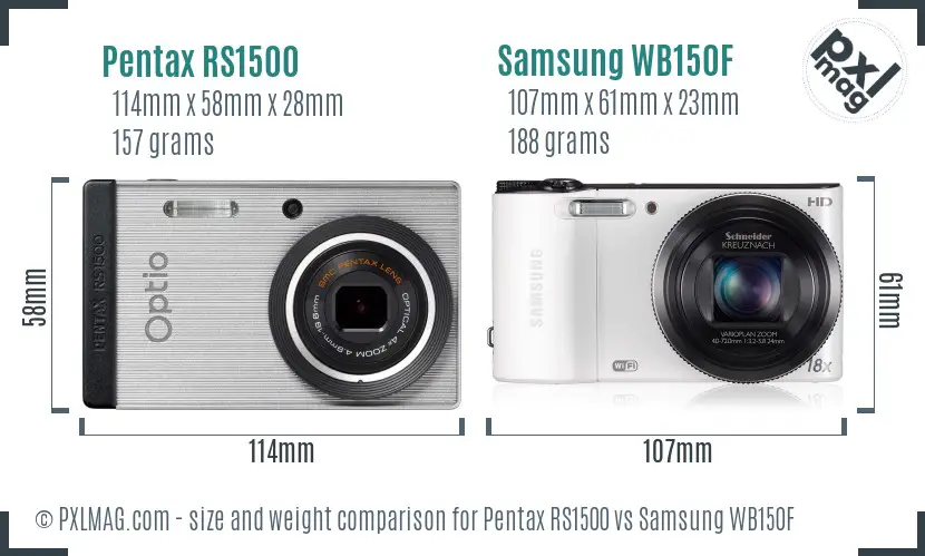Pentax RS1500 vs Samsung WB150F size comparison