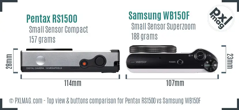 Pentax RS1500 vs Samsung WB150F top view buttons comparison