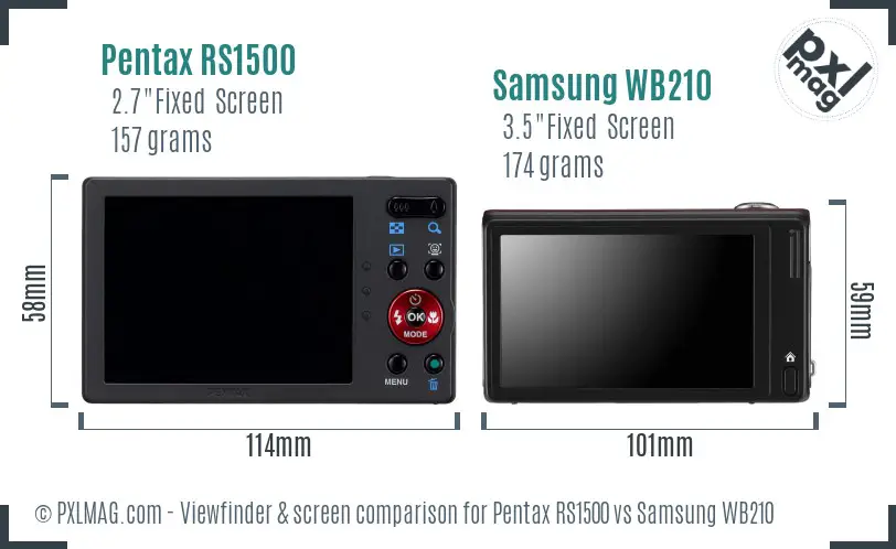 Pentax RS1500 vs Samsung WB210 Screen and Viewfinder comparison