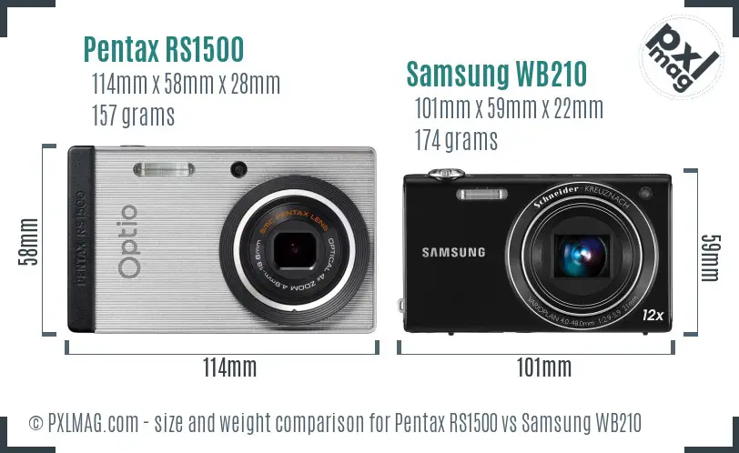 Pentax RS1500 vs Samsung WB210 size comparison