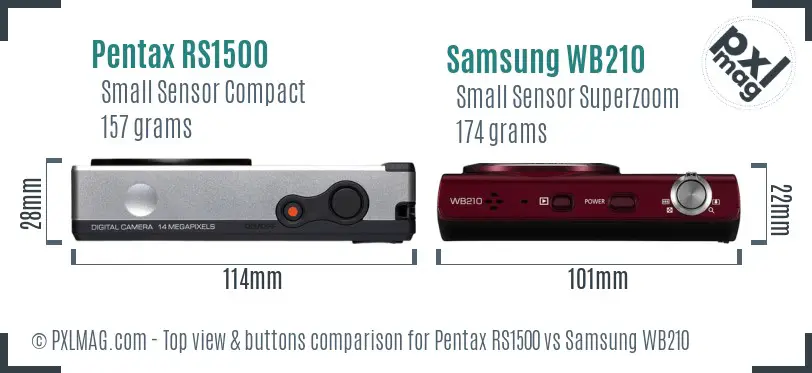 Pentax RS1500 vs Samsung WB210 top view buttons comparison