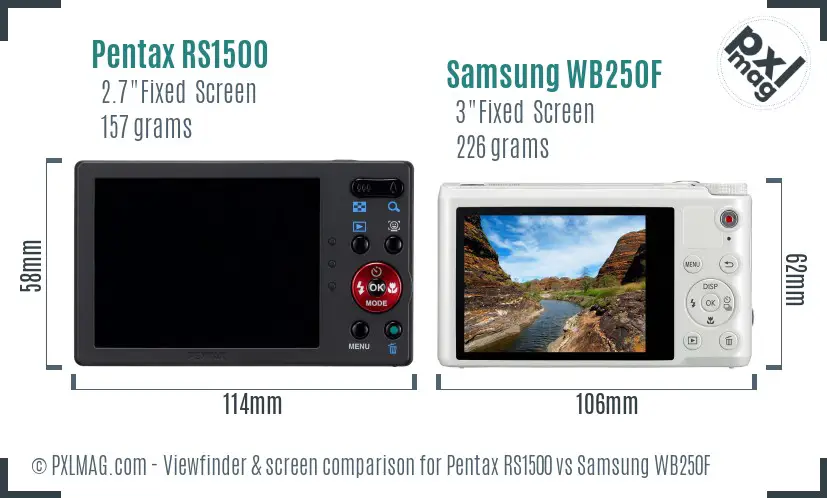 Pentax RS1500 vs Samsung WB250F Screen and Viewfinder comparison
