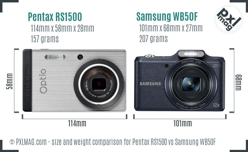 Pentax RS1500 vs Samsung WB50F size comparison Pentax RS1500 vs Samsung WB50F size comparison