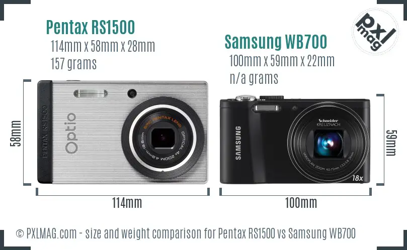Pentax RS1500 vs Samsung WB700 size comparison