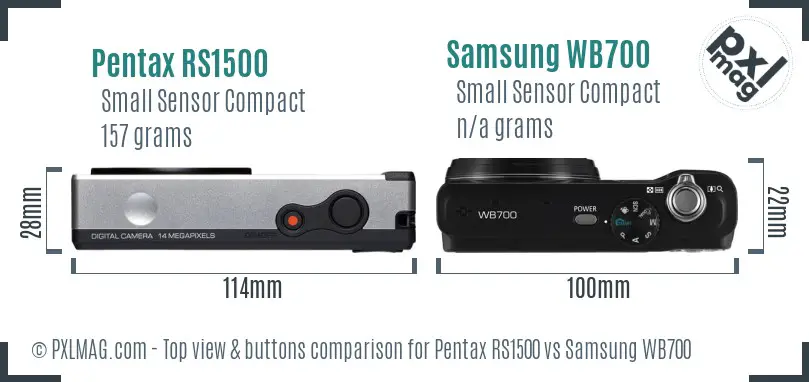 Pentax RS1500 vs Samsung WB700 top view buttons comparison
