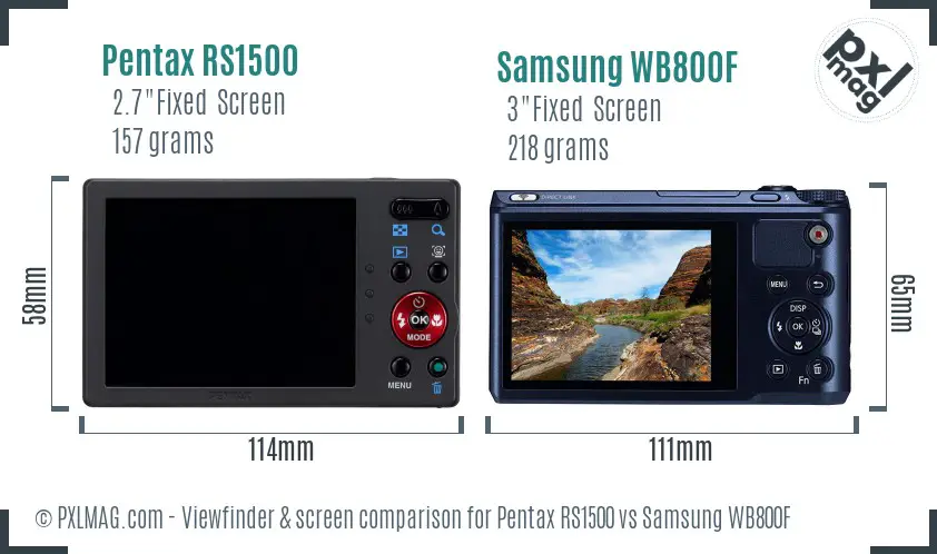 Pentax RS1500 vs Samsung WB800F Screen and Viewfinder comparison