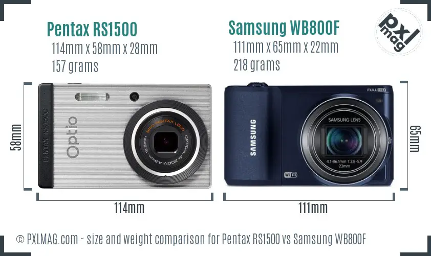 Pentax RS1500 vs Samsung WB800F size comparison