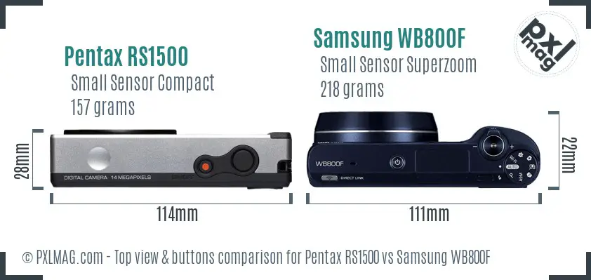 Pentax RS1500 vs Samsung WB800F top view buttons comparison