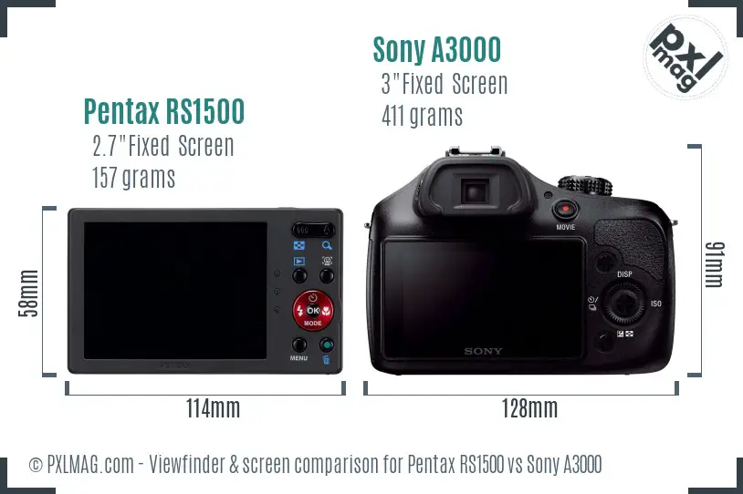 Pentax RS1500 vs Sony A3000 Screen and Viewfinder comparison Pentax RS1500 vs Sony A3000 Screen and Viewfinder comparison