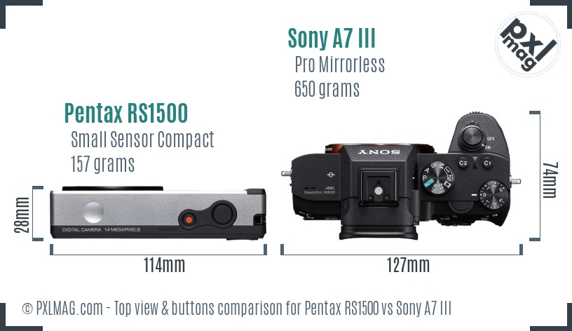 Pentax RS1500 vs Sony A7 III top view buttons comparison