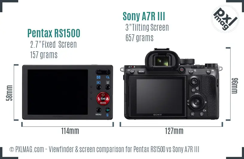 Pentax RS1500 vs Sony A7R III Screen and Viewfinder comparison