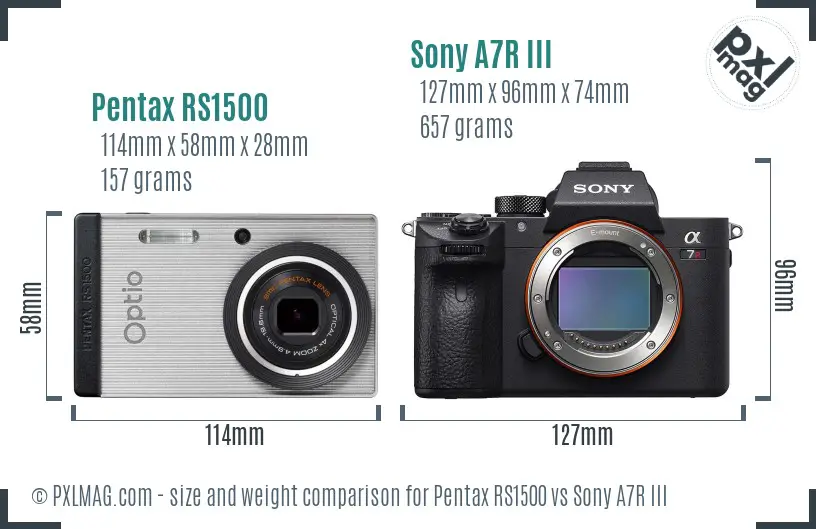 Pentax RS1500 vs Sony A7R III size comparison