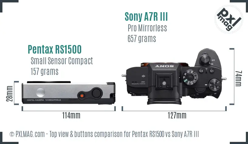Pentax RS1500 vs Sony A7R III top view buttons comparison