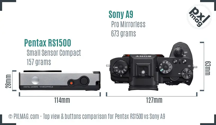 Pentax RS1500 vs Sony A9 top view buttons comparison