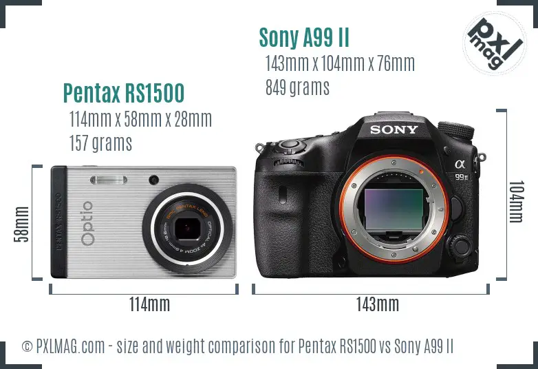 Pentax RS1500 vs Sony A99 II size comparison