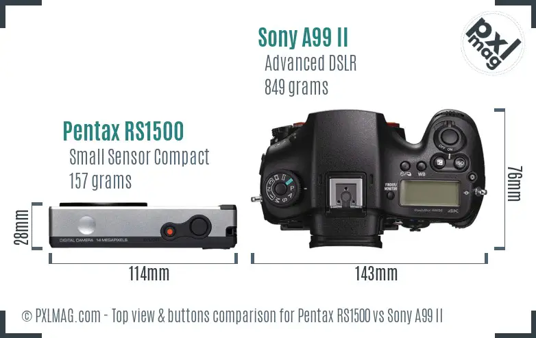 Pentax RS1500 vs Sony A99 II top view buttons comparison