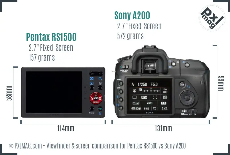 Pentax RS1500 vs Sony A200 Screen and Viewfinder comparison Pentax RS1500 vs Sony A200 Screen and Viewfinder comparison